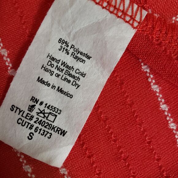 W5 Women’s Top Small Dot Striped Flutter Twist Front Short Sleeve Red V Neck - Picture 9 of 9